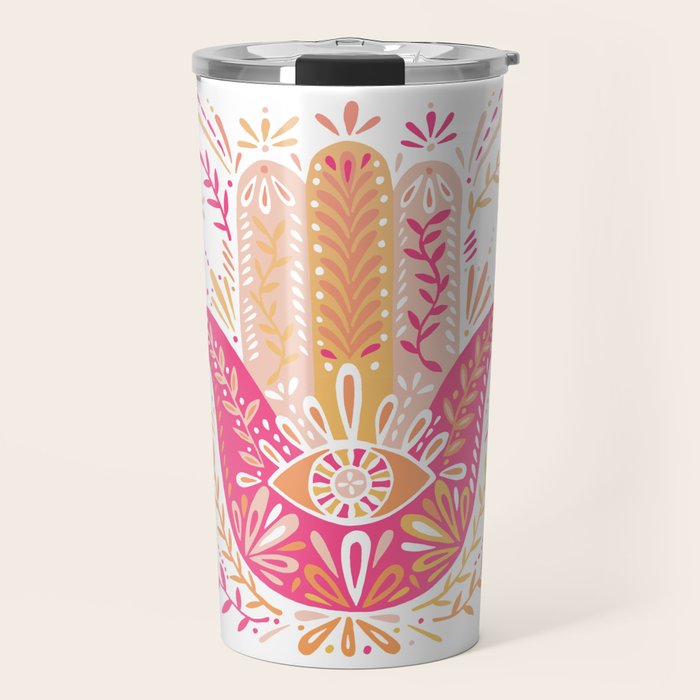 Hamsa Hand â Pink & Peach Palette Travel Mug Gallery Image 1