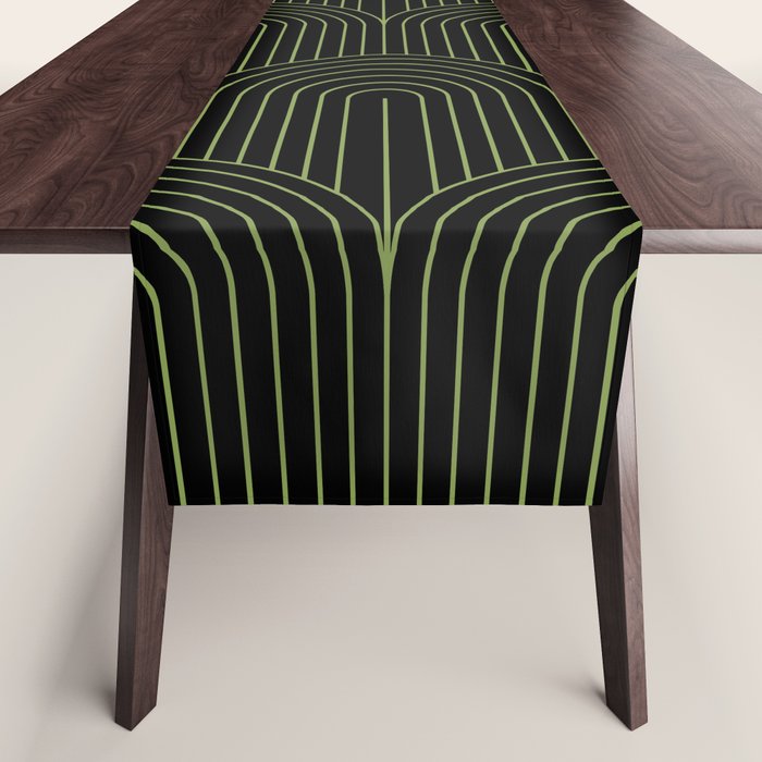 Art Deco Arch Pattern I Black & Neutral Green Table Runner Gallery Image 1
