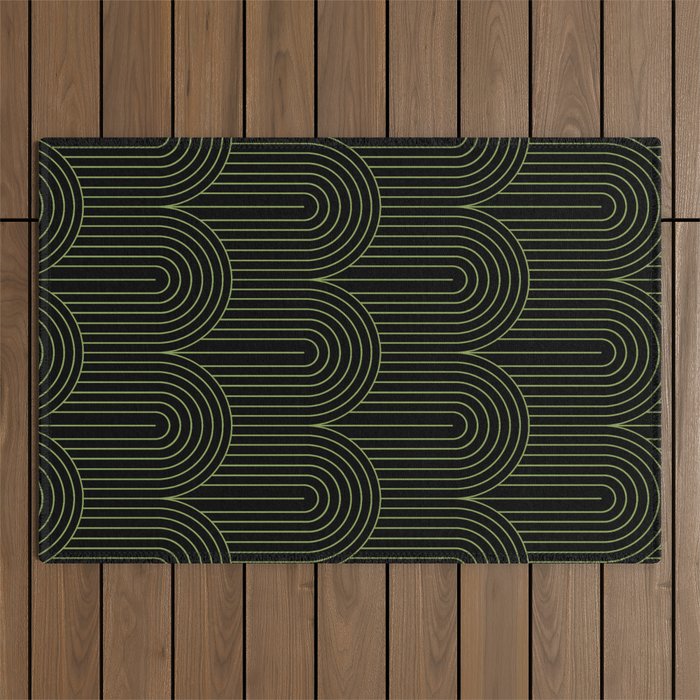 Art Deco Arch Pattern I Black & Neutral Green Outdoor Rug Gallery Image 1