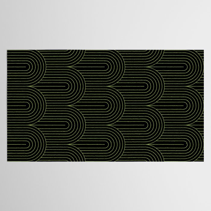 Art Deco Arch Pattern I Black & Neutral Green Tablecloth Gallery Image 2