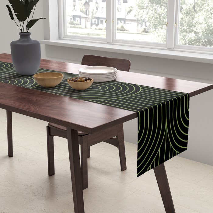 Art Deco Arch Pattern I Black & Neutral Green Table Runner Gallery Image 2