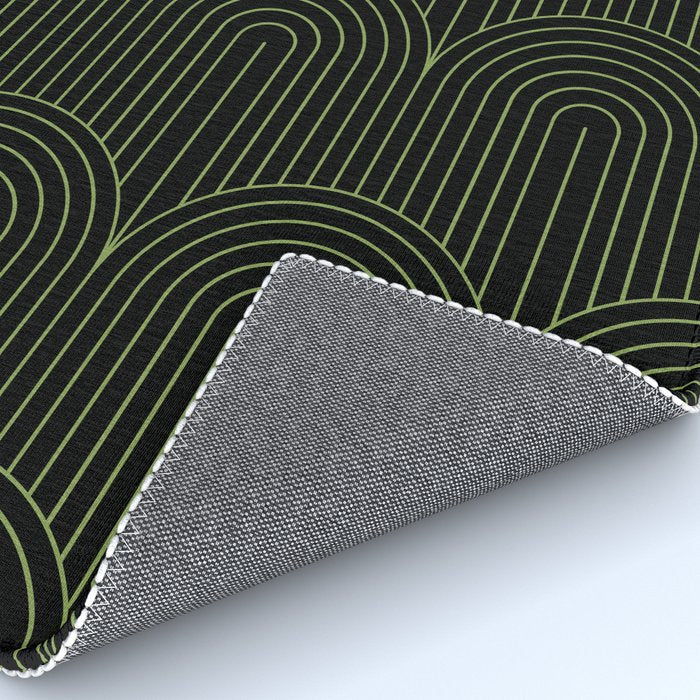 Art Deco Arch Pattern I Black & Neutral Green Rug Gallery Image 4