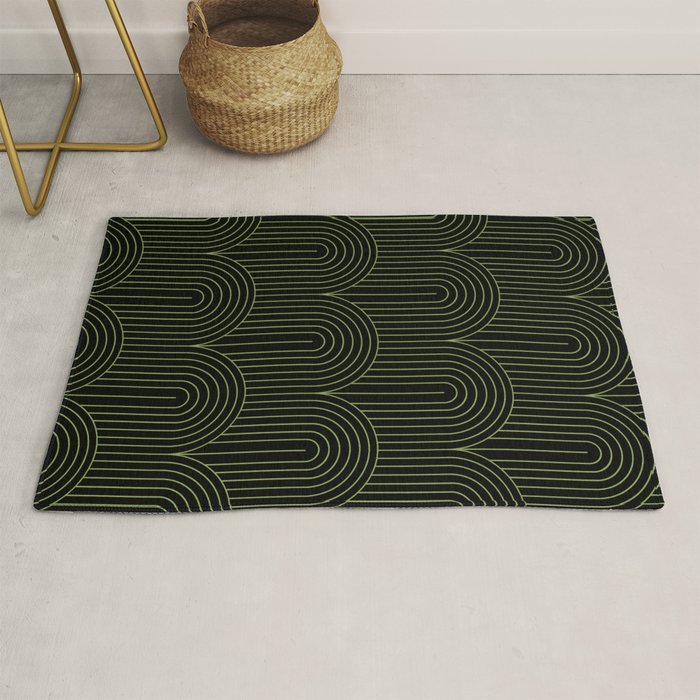 Art Deco Arch Pattern I Black & Neutral Green Rug Gallery Image 1