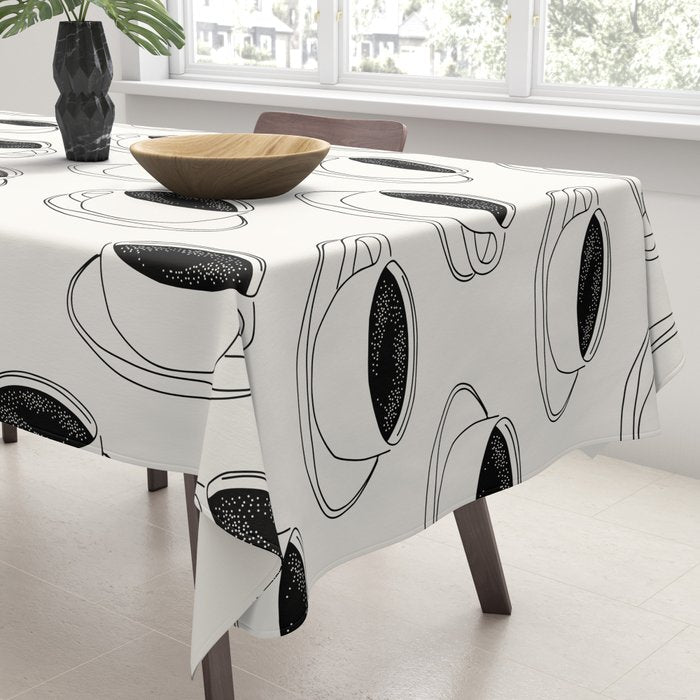 Black and white coffee drink mug doodle pattern Tablecloth Gallery Image 3