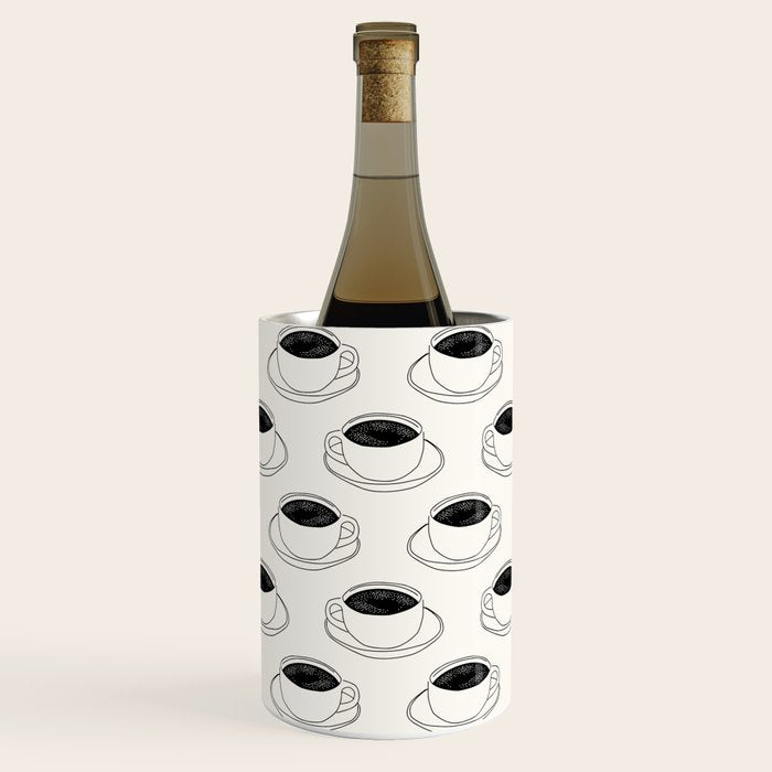 Black and white coffee drink mug doodle pattern Wine Chiller Gallery Image 1