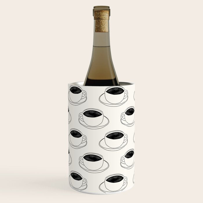 Black and white coffee drink mug doodle pattern Wine Chiller Gallery Image 3