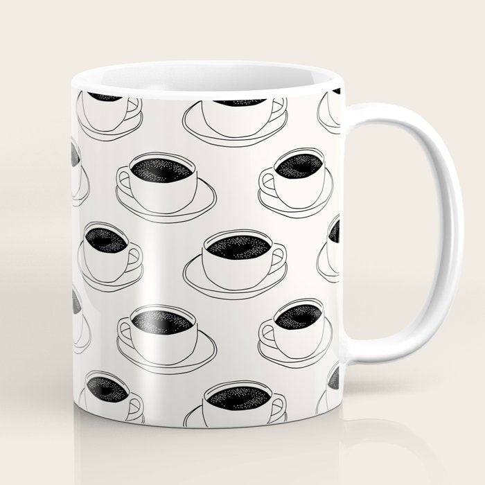 Black and white coffee drink mug doodle pattern Coffee Mug Gallery Image 1
