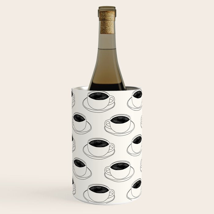 Black and white coffee drink mug doodle pattern Wine Chiller Gallery Image 2