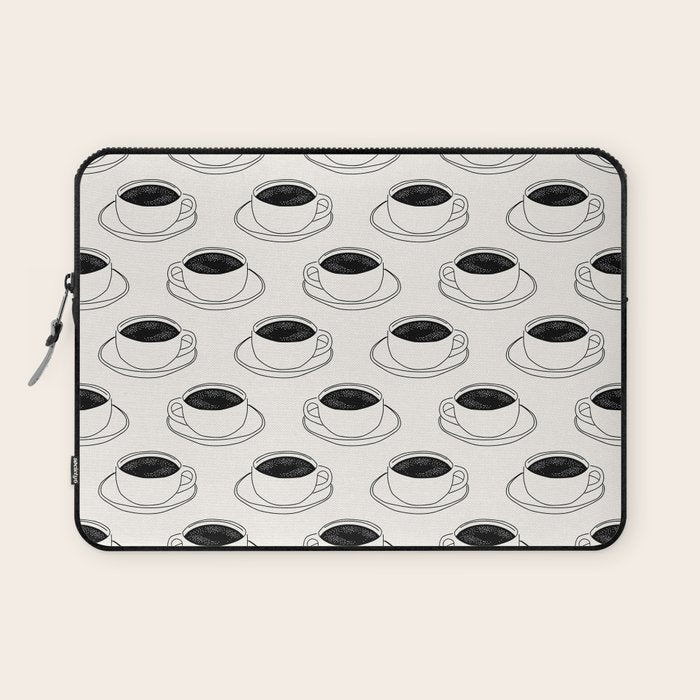 Black and white coffee drink mug doodle pattern Laptop Sleeve Gallery Image 1
