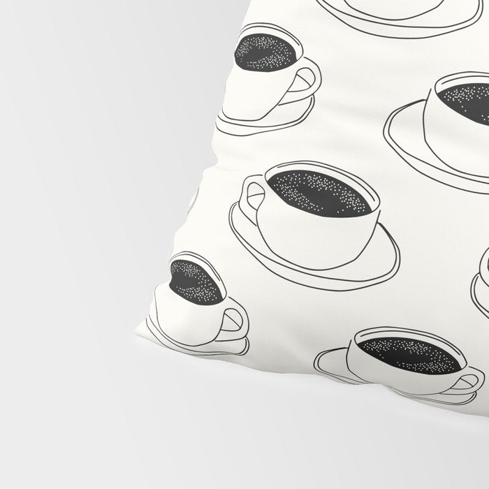 Black and white coffee drink mug doodle pattern Pillow Sham Gallery Image 4