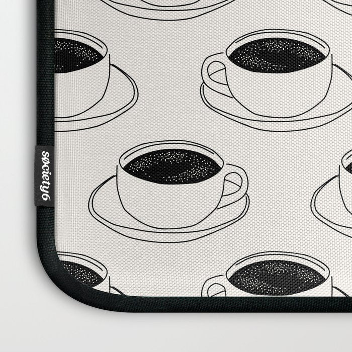 Black and white coffee drink mug doodle pattern Laptop Sleeve Gallery Image 3