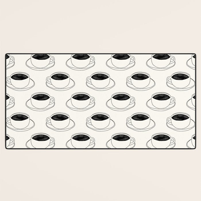 Black and white coffee drink mug doodle pattern Desk Mat Gallery Image 3