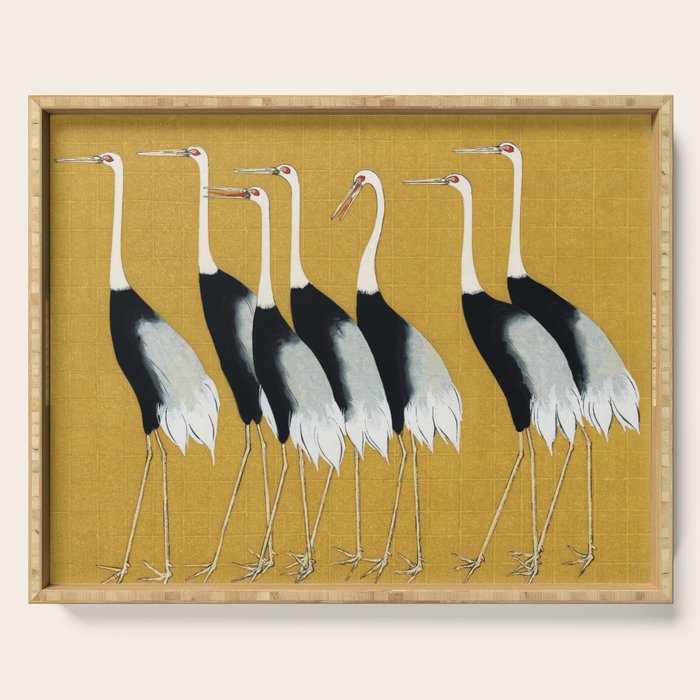 Japanese Red Crown Crane Wall Art - Mustard Yellow Serving Tray Gallery Image 1