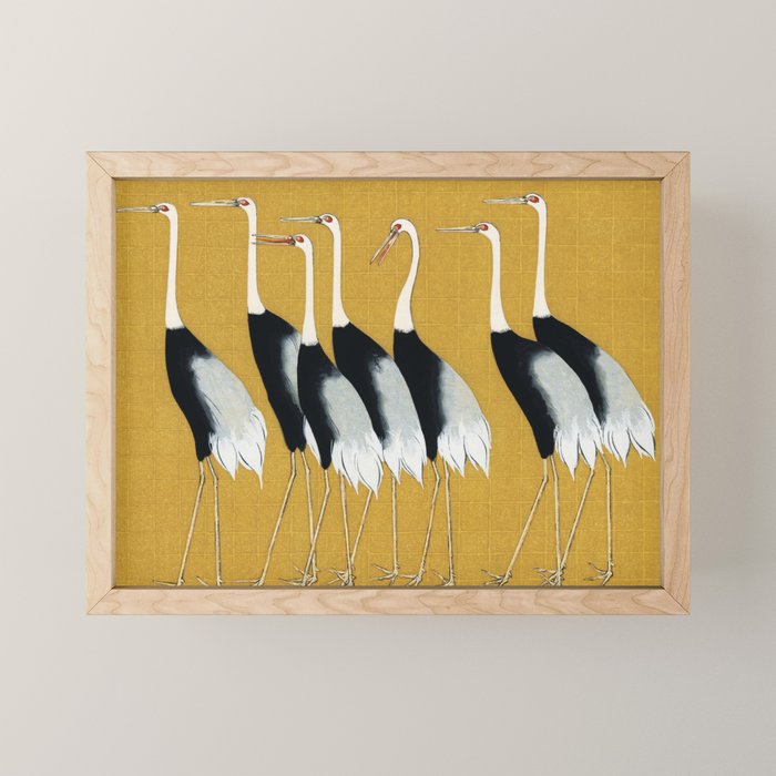 Japanese Red Crown Crane Wall Art - Mustard Yellow Mini Art Print Gallery Image 1