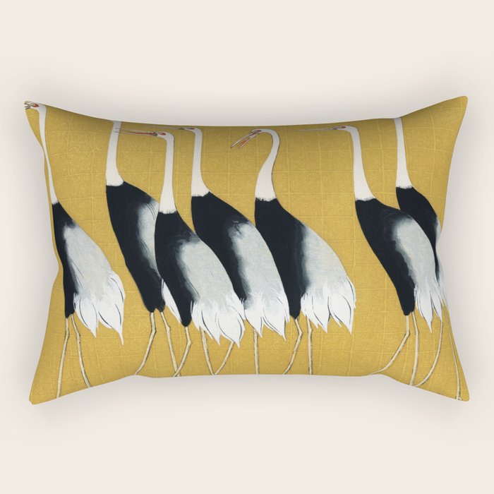 Japanese Red Crown Crane Wall Art - Mustard Yellow Rectangular Pillow Gallery Image 1