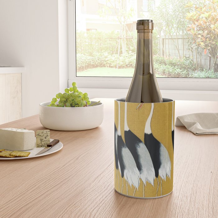 Japanese Red Crown Crane Wall Art - Mustard Yellow Wine Chiller Gallery Image 4