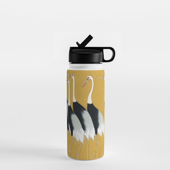 Japanese Red Crown Crane Wall Art - Mustard Yellow Water Bottle Gallery Image 1