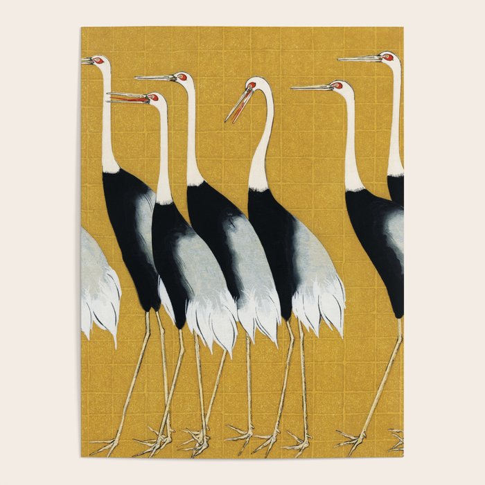Japanese Red Crown Crane Wall Art - Mustard Yellow Poster Gallery Image 4