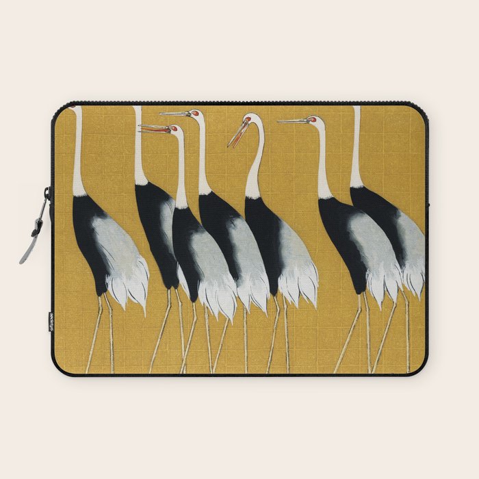 Japanese Red Crown Crane Wall Art - Mustard Yellow Laptop Sleeve Gallery Image 1