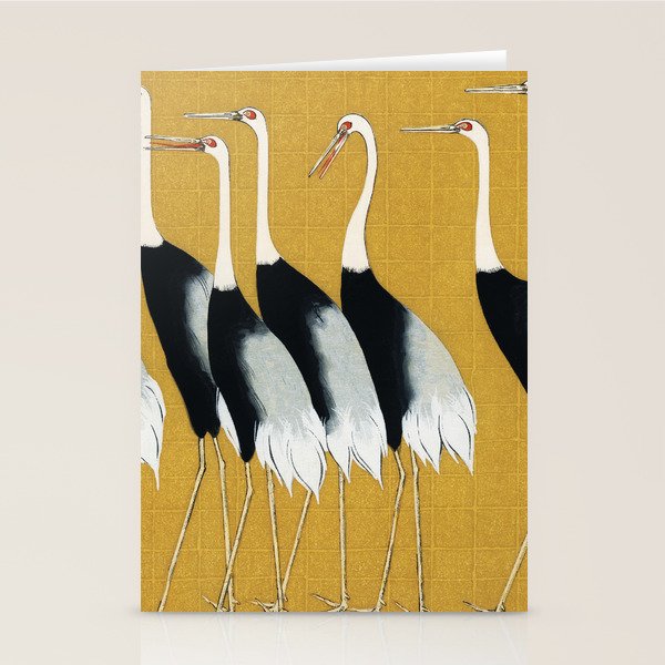 Japanese Red Crown Crane Wall Art - Mustard Yellow Stationery Card Gallery Image 1