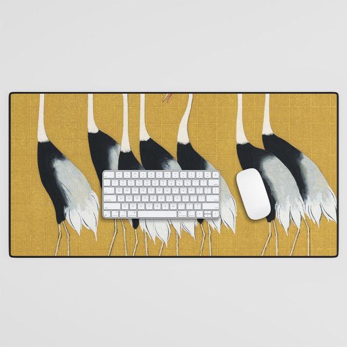Japanese Red Crown Crane Wall Art - Mustard Yellow Desk Mat Gallery Image 1