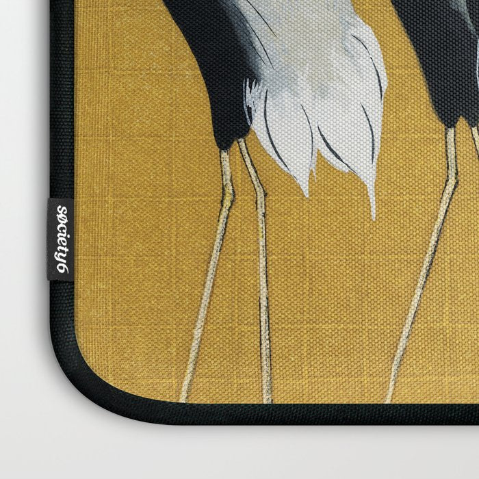 Japanese Red Crown Crane Wall Art - Mustard Yellow Laptop Sleeve Gallery Image 3
