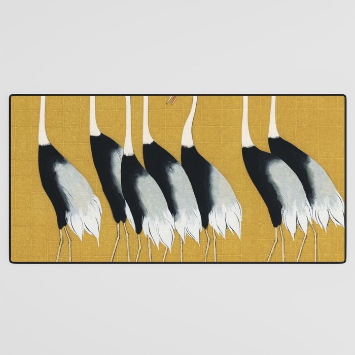 Japanese Red Crown Crane Wall Art - Mustard Yellow Desk Mat Gallery Image 3