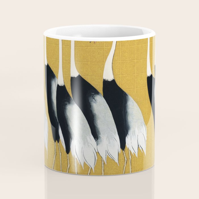 Japanese Red Crown Crane Wall Art - Mustard Yellow Coffee Mug Gallery Image 4