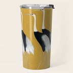 Japanese Red Crown Crane Wall Art - Mustard Yellow Travel Mug Gallery Image 2