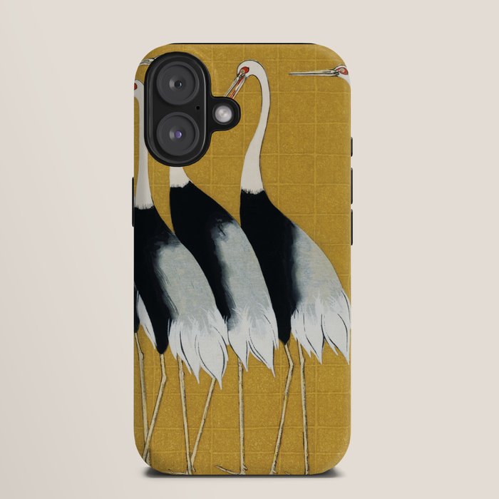 Japanese Red Crown Crane Wall Art - Mustard Yellow iPhone Case Gallery Image 9