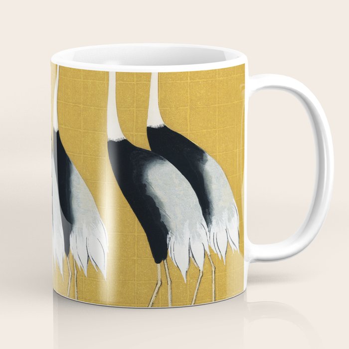 Japanese Red Crown Crane Wall Art - Mustard Yellow Coffee Mug Gallery Image 1