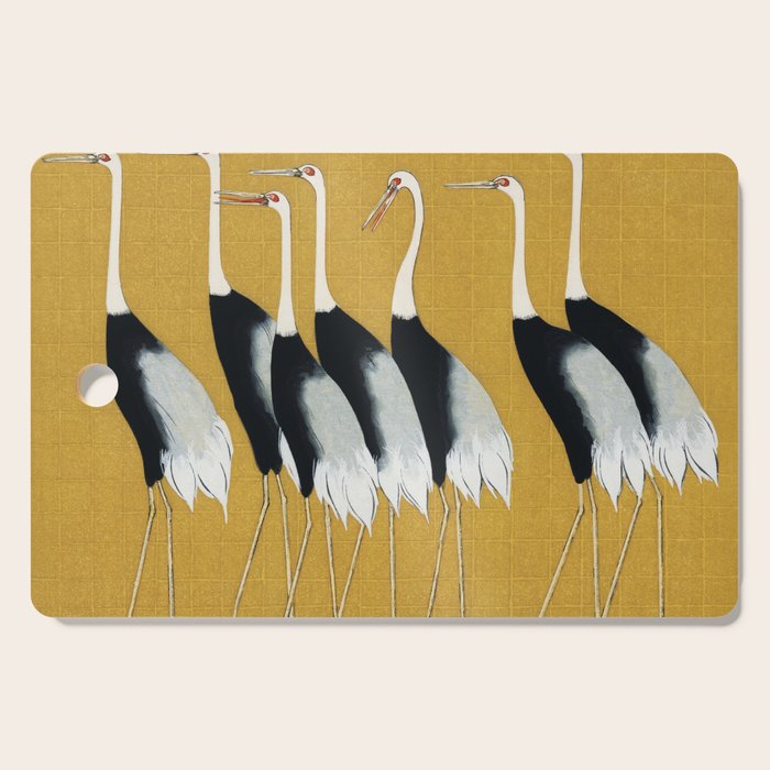 Japanese Red Crown Crane Wall Art - Mustard Yellow Cutting Board Gallery Image 1