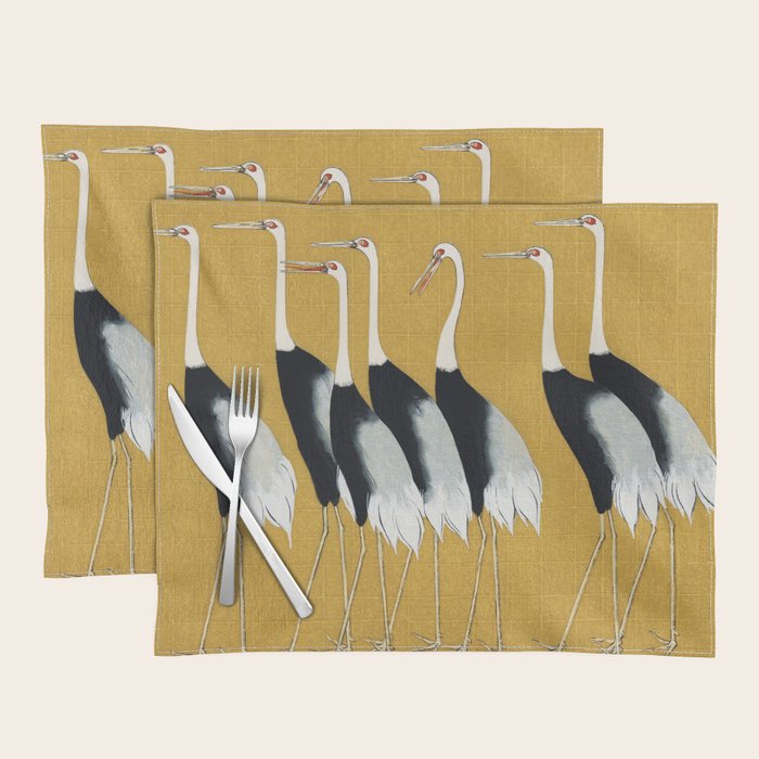 Japanese Red Crown Crane Wall Art - Mustard Yellow Placemat Gallery Image 1