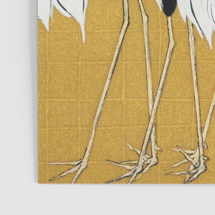 Japanese Red Crown Crane Wall Art - Mustard Yellow Poster Gallery Image 3