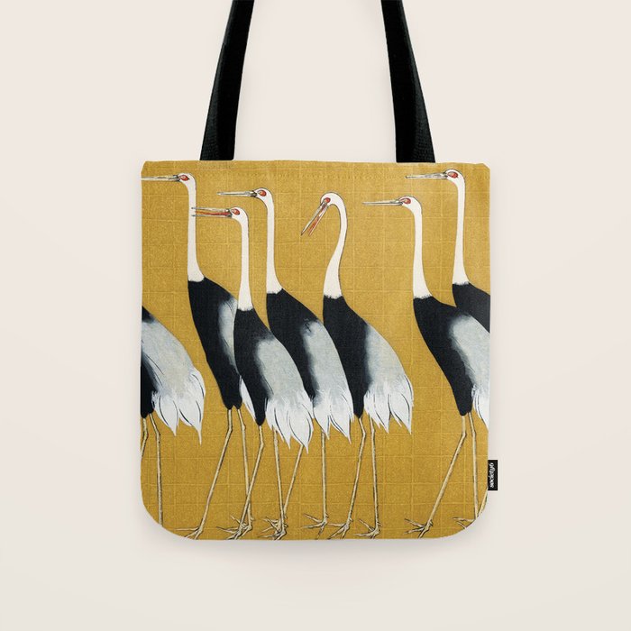 Japanese Red Crown Crane Wall Art - Mustard Yellow Tote Bag Gallery Image 1
