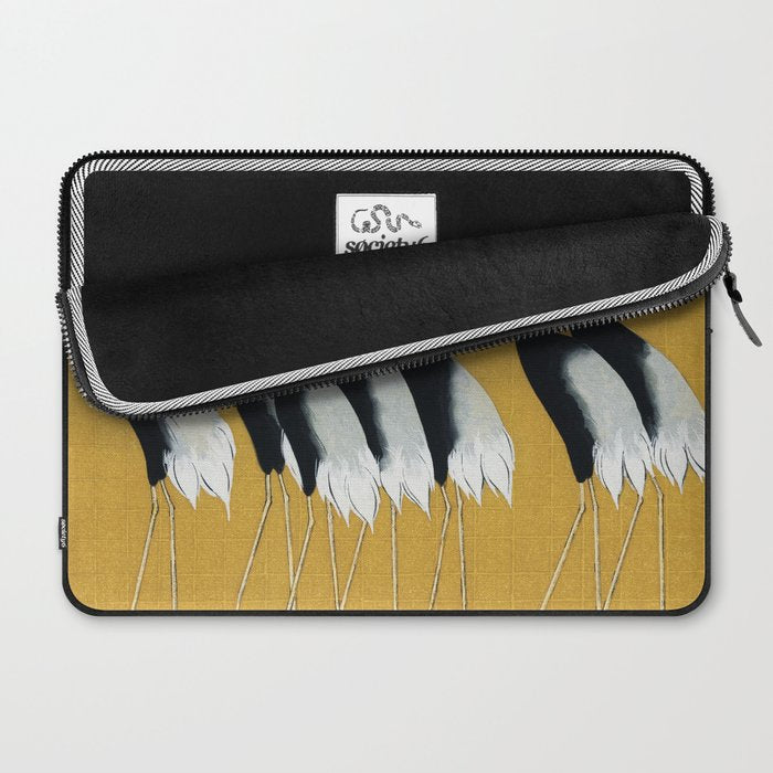 Japanese Red Crown Crane Wall Art - Mustard Yellow Laptop Sleeve Gallery Image 2