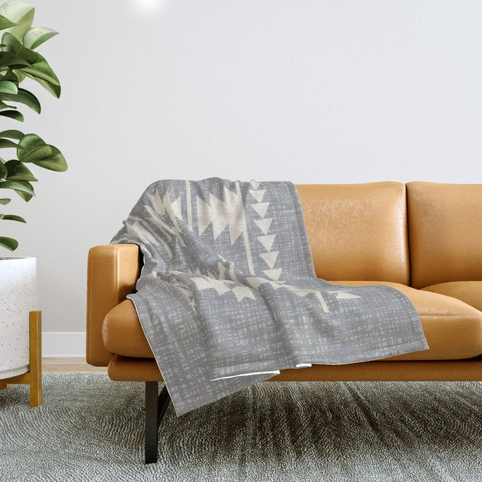 Southwestern Pattern 131 Gray and Beige Throw Blanket Gallery Image 1