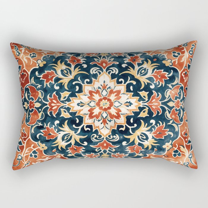 Indigo and Floral Spice Mandala Rectangular Pillow Gallery Image 2