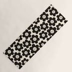 Retro Black & White Smiley Flower Pattern Yoga Mat Gallery Image 1
