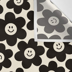 Retro Black & White Smiley Flower Pattern Wall Tapestry Gallery Image 3
