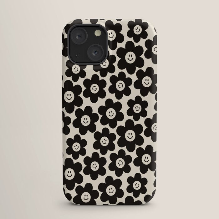 Retro Black & White Smiley Flower Pattern iPhone Case Gallery Image 17