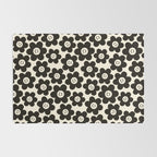 Retro Black & White Smiley Flower Pattern Rug Gallery Image 2