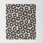 Retro Black & White Smiley Flower Pattern Throw Blanket Gallery Image 2