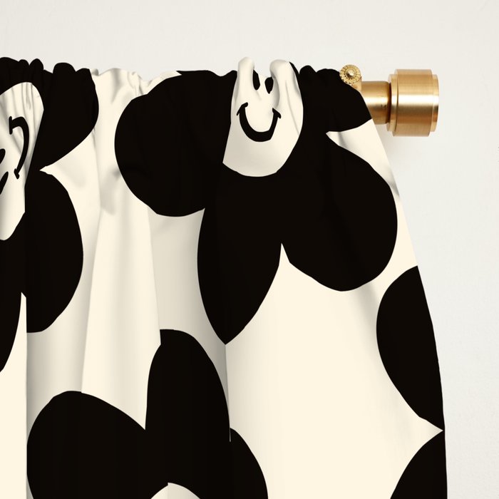 Retro Black & White Smiley Flower Pattern Window Curtain Gallery Image 2