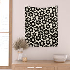Retro Black & White Smiley Flower Pattern Wall Tapestry Gallery Image 2