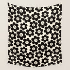 Retro Black & White Smiley Flower Pattern Wall Tapestry Gallery Image 4