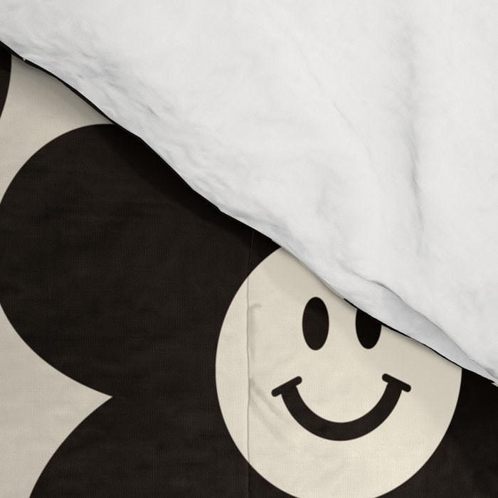 Retro Black & White Smiley Flower Pattern Comforter Gallery Image 4