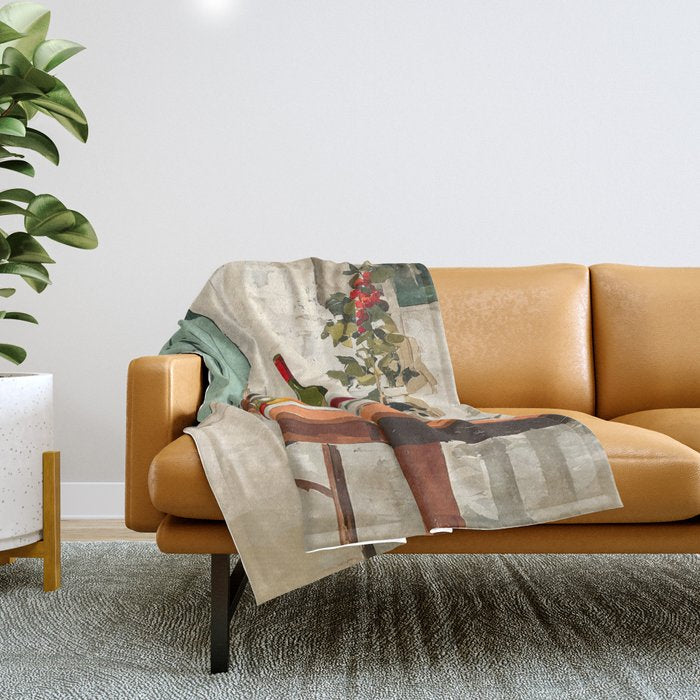 Rustic Holiday Courtyard Still Life Throw Blanket Gallery Image 1