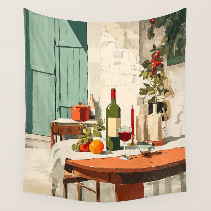 Rustic Holiday Courtyard Still Life Wall Tapestry Gallery Image 1