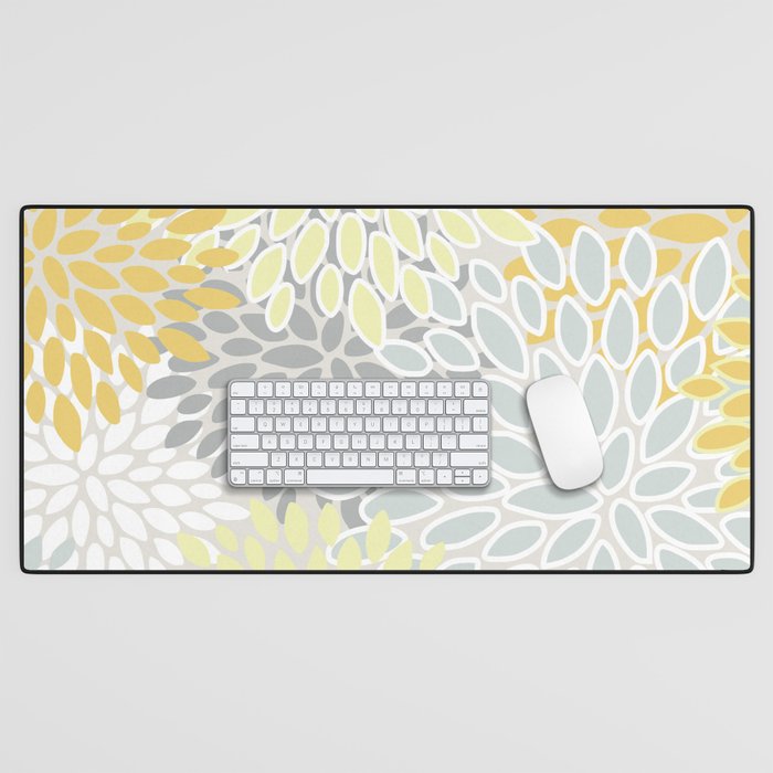 Floral Prints, Soft, Yellow and Gray, Modern Print Art Desk Mat Gallery Image 1